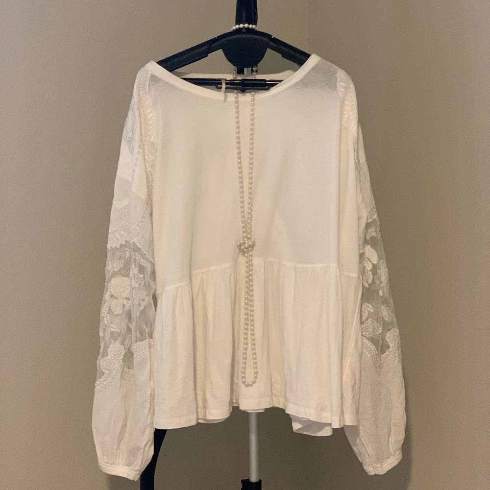 Free People White Long Sleeve Blouse